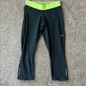 Nike Women’s Black Leggings with Neon Green Waistband